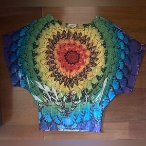 ONE WORLD live and let live Multicolor Mandala Boho Hippie Festival Print Blouse